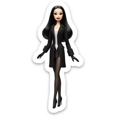 Prima Ballerina Barbie, Morticia Addams,showing off, show full body,accessories coat gloves  sticker