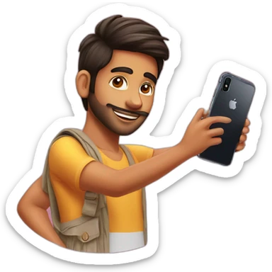 Punjabi young boy taking mirro selfie with iphone x sticker