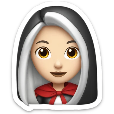 White girl long straight black hair with white streak hair and red ridding hood sticker