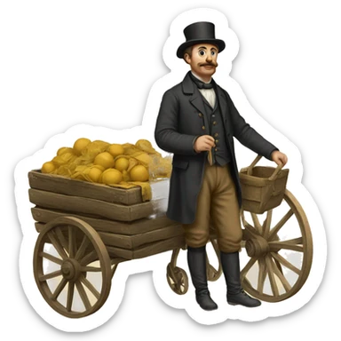 man on a cart with things from Russia in the 19th century sticker