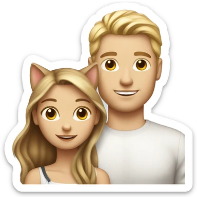 Long Brown hair girl and blond white man holding tabby cat  sticker
