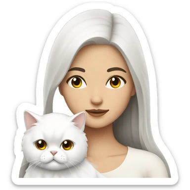 Brunette woman snuggling white Persian cat sticker