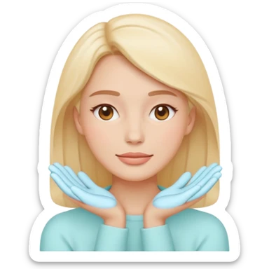 Minimal emoji-style icon of a woman’s face with clear glowing skin, hands gently touching the jawline, skincare concept, soft pastel colors, clean flat design, rounded shapes, no background, modern wellness emoji, iOS-style, high clarity sticker