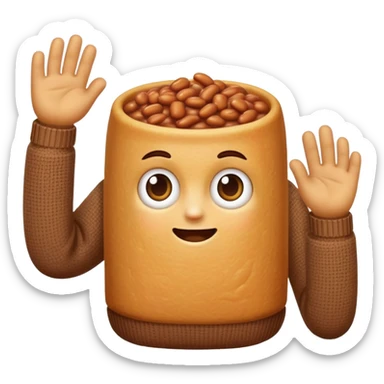 Baked beans wearing a jumper sticker