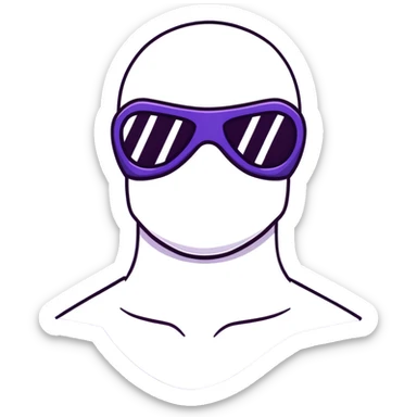 shirtless athletic man with white skin, wearing a purple balaclava face mask and purple sunglasses with black tinted lenses sticker