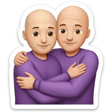 two fit bald men of different heights embracing, friendly and expressive, emoji style sticker