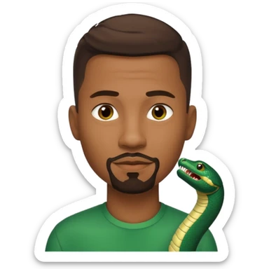 Homme couleur de peau noir, yeux marron avec un bouc que le menton, cheveux court avec dégradé sur le côté, avec un cobra à côté sticker