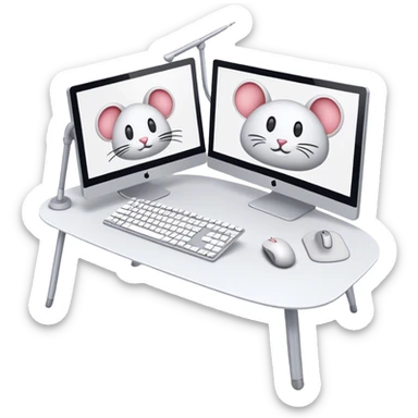 Create an emoji for UX/UI design. Show two large curved monitors displaying UX/UI design interfaces. Include a mouse, keyboard, and stylus next to the screens. Use modern, professional colors. Do not include any emojis or smiley faces. Make the background transparent. sticker
