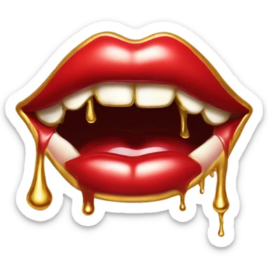 Red lips with tongue dripping gold  sticker