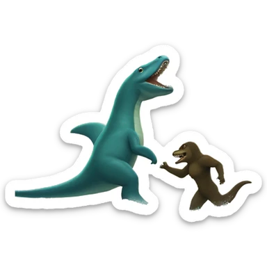 Plesiosaur fighting Bigfoot  sticker