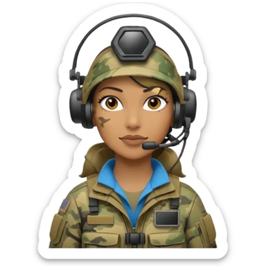 female special operations communications operator with combat gear sticker
