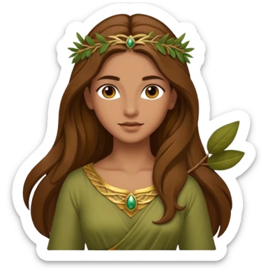 Diana, Nature Goddess from Rome Mythology with long brown hair, olive outfit sticker