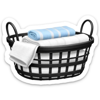 black metal basket with folded towels sticker