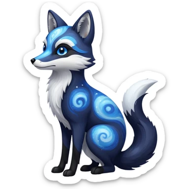 Black fox with blue swirling galaxy/marble pattern standing up sticker