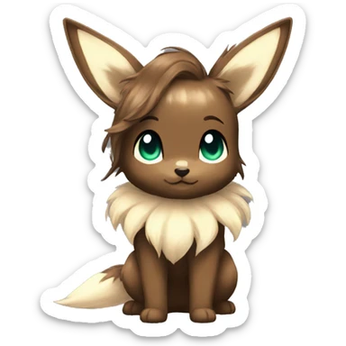 Kawaii Shiny Eevee with dark brown long emo hair covering her eyes Full Body sticker