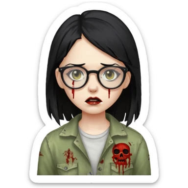 garota zumbi com o cabelo liso preto e com óculos sticker