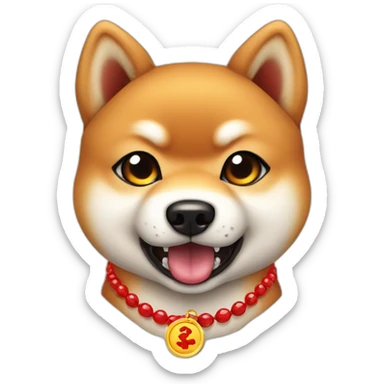 Baby shiba inu angry cartoon with red Necklaces coin and red colour of background sticker