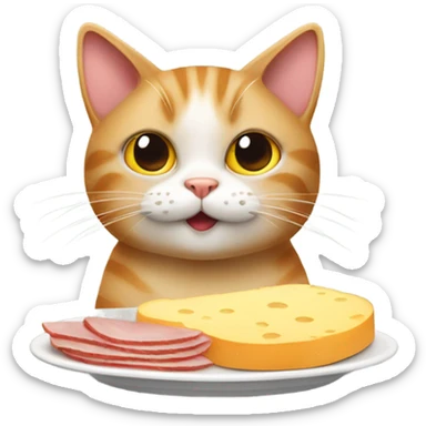 Cat eating ham and cheese sticker