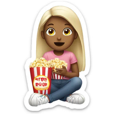 Girl eating popcorn sticker