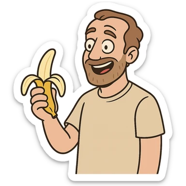 man with a banana in flat toon style sticker