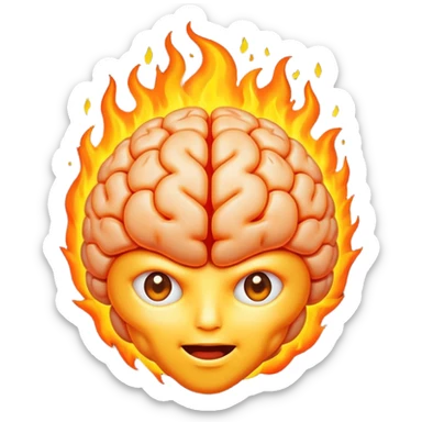 vibrant emoji of a brain on fire, using high contrast and a compact, clear design to symbolize passion and discovery, optimized for emoji use sticker