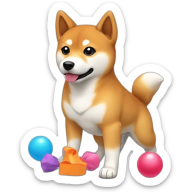 shiba inu red with broken toys sticker