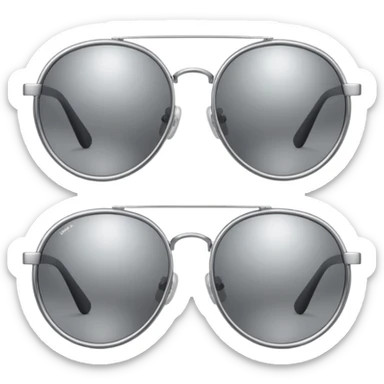 A pair of luxury sunglasses emoji with silver chrome frame, smooth rounded lenses, reflective metallic surface, high-end swag aesthetic, minimal and clean design, iOS emoji style, centered, white background sticker
