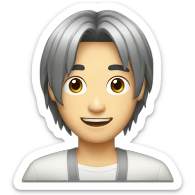 asian male with curtains haircut black hair sticker