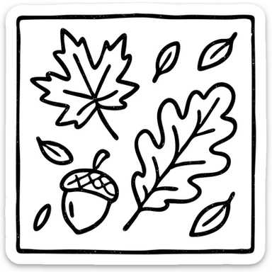 fall season scene in a square with leaves and acorns sticker