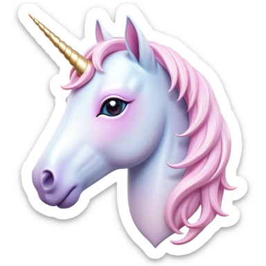 Cinematic Noble Unicorn Pony Portrait Emoji, Poised and graceful, with a delicate, miniature equine build adorned with a soft, pastel color, a tiny, shimmering horn and a silky mane that hints at magical charm, Simplified yet sharp and sophisticated features, highly detailed, glowing with a soft, enchanted glow, high shine, intelligent and spirited, stylized with an air of fairy-tale elegance, focused and poised, soft glowing outline, capturing the essence of a watchful and confident unicorn pony that appears ready to trot out of the screen with graceful magic! sticker