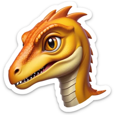 Cinematic Noble Velociraptor Portrait Emoji, Poised and agile, with a slender, streamlined build, sharp, cunning eyes, and a sleek snout hinting at predatory precision, Simplified yet sharply defined features, highly detailed, glowing with a cool, dynamic radiance, high shine, intelligent and swift, stylized with an air of agile prehistoric grace, focused and alert, soft glowing outline, capturing the essence of a watchful and confident Velociraptor that appears ready to dash out of the screen with effortless speed! sticker