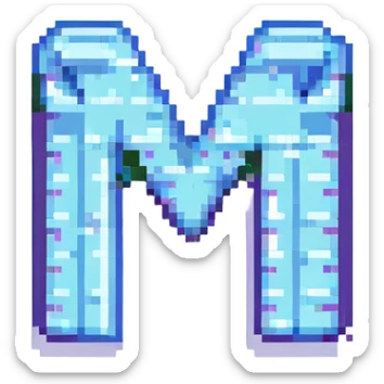 retro video game style pixel art letter M, simple and iconic sticker