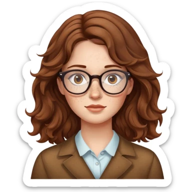 Girl with brown wavy hair and freckles and glasses sticker