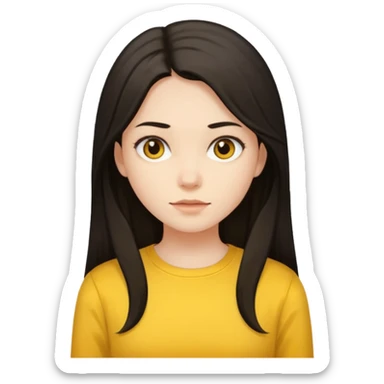 girl on a laptop, long dark hair white skin and yellow shirt long sleeves sticker