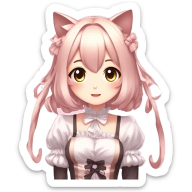 Gorgeous anime style catgirl with blushing face with maid outfit laces idol model kawaiicore pearly petite simplistic aesthetic trending style sticker