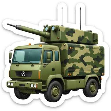 A truck in camouflage green with a realistic electronic warfare system sticker