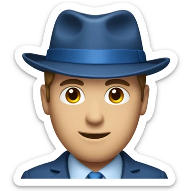 A caucasian man in a blue suit and a brown fedora sticker