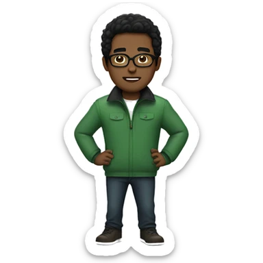 dark brown guy with glasses and black hair wearing green jacket sticker