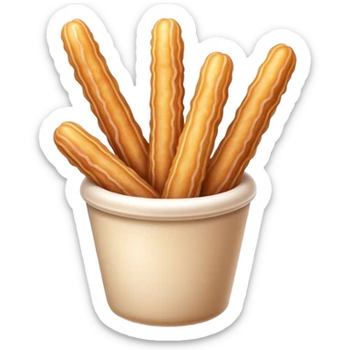 Cinematic Realistic Churros Dessert Emoji, showcasing crispy, golden-brown fried dough sticks dusted with sugar rendered with lifelike detail and warm, inviting lighting. sticker
