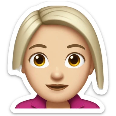 white girl with brown eyes, long straight dark brown hair, curtain bangs, and a magenta jacket sticker