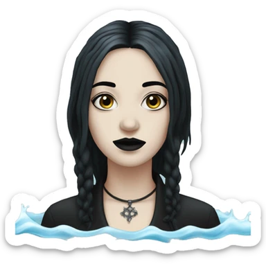 white goth women with black hair with water on her face  sticker