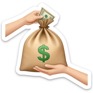 a hand holding a bag of money sticker