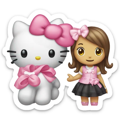 hello kitty with pink bow and my melody next to her sticker