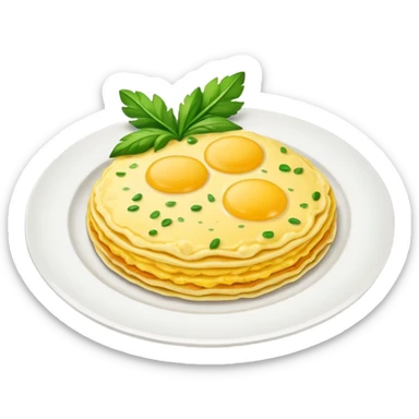 omlette on plate, some garnish on omlette sticker