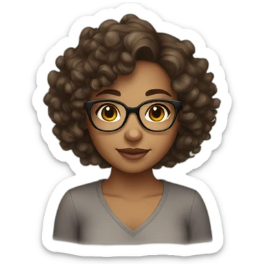 Cute light brown skin girl with curly dark hair and glasses sticker