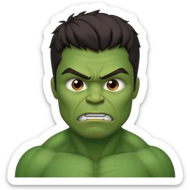 Create a man with brown eyes and dark hair in a crying Hulk costume sticker