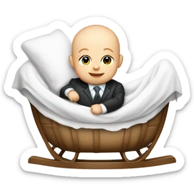 white newborn baby in a business suit lies in a cradle sticker