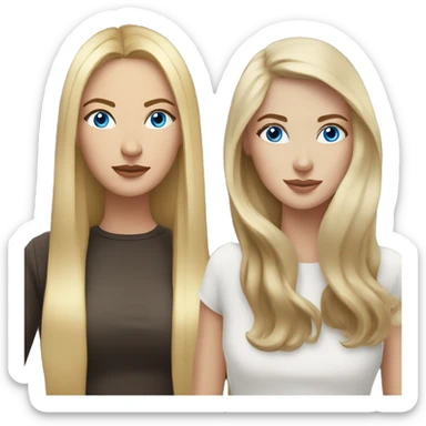 woman with long blonde hair and blue eyes next to woman with dark blonde hair with brown eyes portrait  sticker