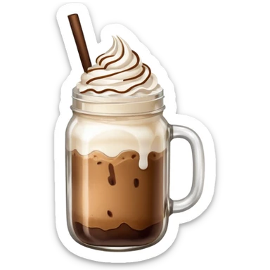 cold coffee emoji, mason jar with coffee, ice, and whipped cream sticker