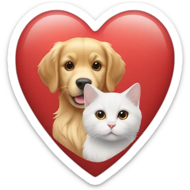 A Golden retriever, a white cat and a dark grey cat in a red heart sticker